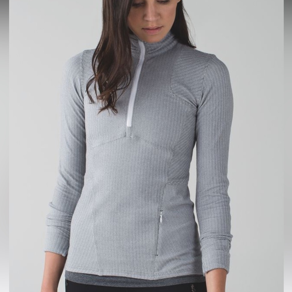 Lululemon Kanto Catch Me 1/2 Zip Heathered Herringbone White Slate Size 4